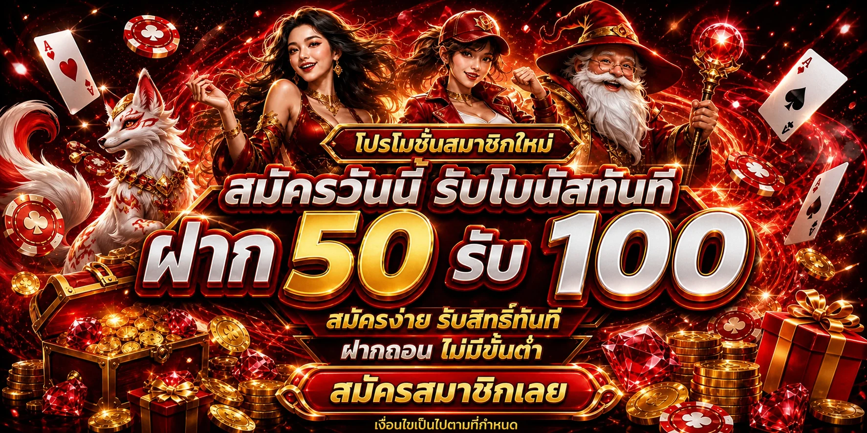 แบนเนอร์โปรโมชั่นสมาชิกใหม่ EZPOK โทนแดงดำ